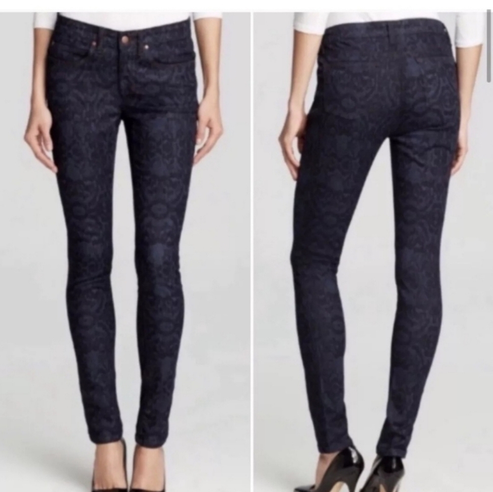 Eileen Fisher Blue on Blue Ikat Print Organic Denim Skinny Jeans Women's *read